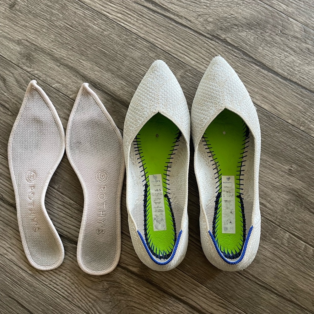 Rothy's Women's White Flats with Green Insole